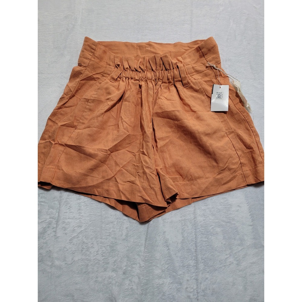 NWT Indigo Rein Shorts Women M Orange Linen Blend Paperbag Waist High Rise